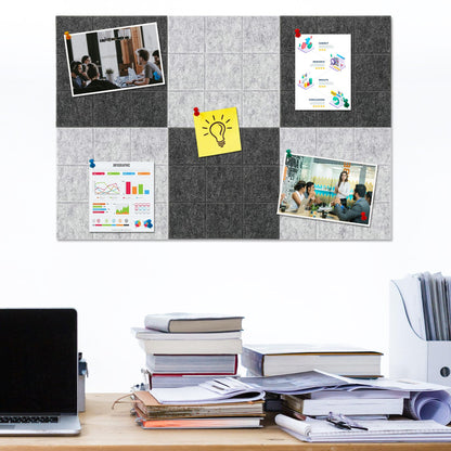 HULAVO Large Square Felt Cork Board Tiles, Self Adhesive DIY Felt Bulletin Board with 35 Pushpins for Office School Home Wall Decor Stickers Memos (Deep & Light Grey)