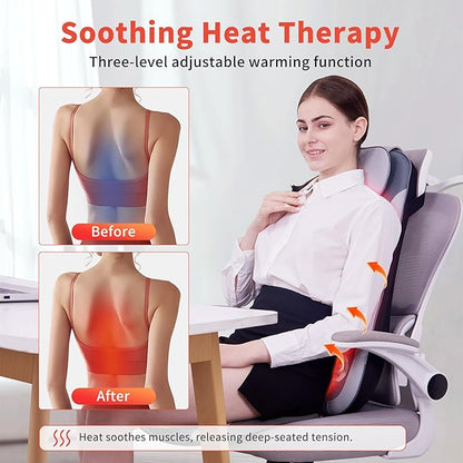 Shiatu Back Massager with Heat, Kneading Rolling Vibration Chair Massager for Deep Tissue Pain Relief, Massage Chair Pad for Home & Office, Ideal Gift for Dad & Mom