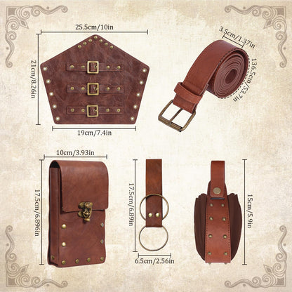 Renaissance Belt Pouch Set with Fanny Pack, Coin Purse, Viking Bracer Hook & Skirt Hike Loop for Faire & Cosplay Belt