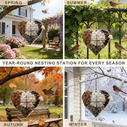 Handmade Fiber Bird Nesting Heart, Alpaca Bird Nesting Material Holder, Hummingbird Houses Nest Boxes,Garden Art Birdhouse Outside Gifts for Birds Lovers