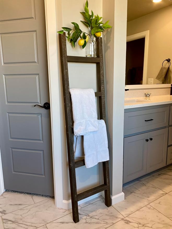 BarnwoodUSA Rustic Farmhouse Decorative Ladder - Our 6 ft Ladder can be Mounted Horizontally or Vertically and is Crafted from Upcycled Wood | No Assembly Required | Brown