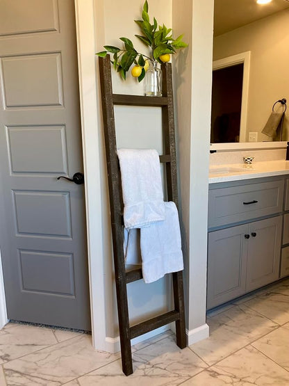 BarnwoodUSA Rustic Farmhouse Decorative Ladder - Our 6 ft Ladder can be Mounted Horizontally or Vertically and is Crafted from Upcycled Wood | No Assembly Required | Brown