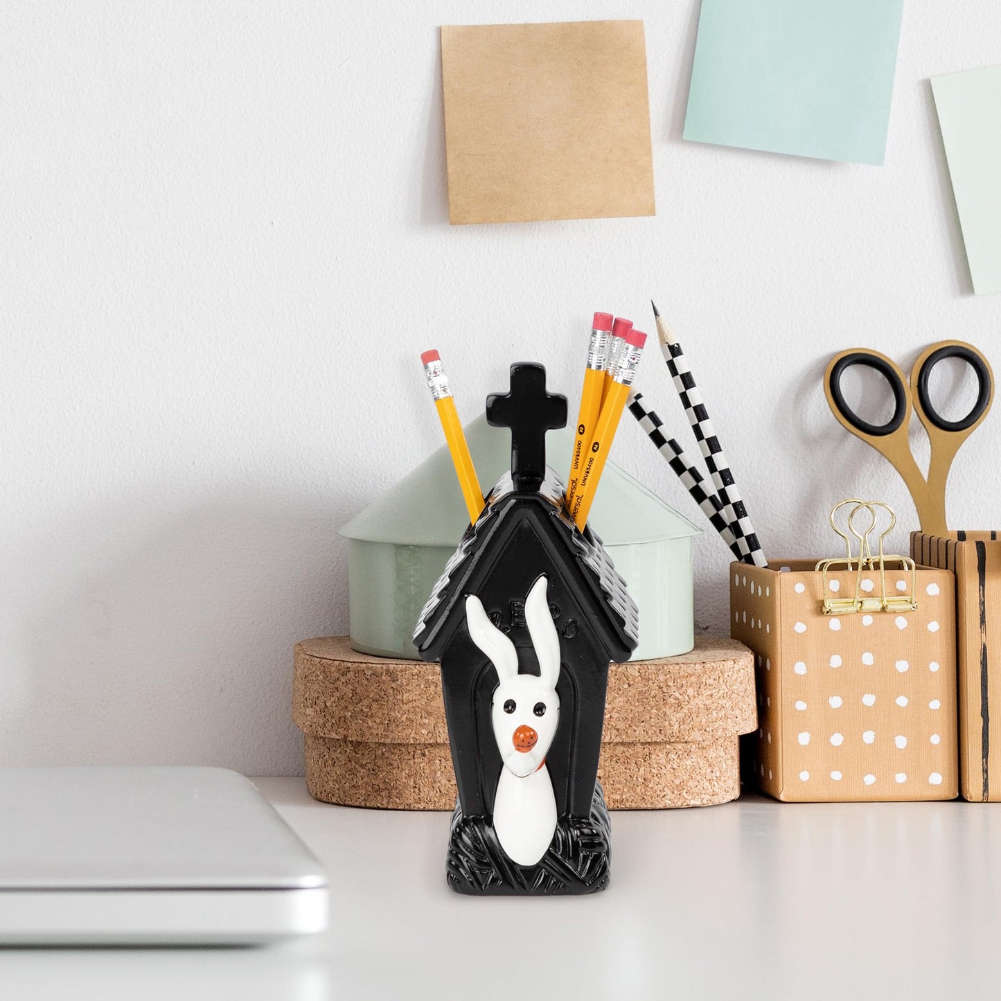 Jay Franco Disney Nightmare Before Christmas Organizer Set - 4 Piece Black and White Accessories Includes Resin Soap Dispenser, Sponge Holder, Toothbrush Holder and Tumbler - Bathroom Décor