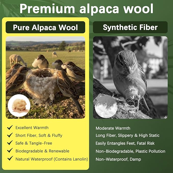 Bird Nesting Material, Hummingbird Nesters, Natural Alpaca Wool Material for Wild Birds, Design for Bird Lover Gifts, Refillable Outdoor Bird Nesting Station (Moon)