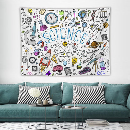 DDCBNS Science Ideas Wall Hanging Tapestry,Physics Chemistry Geometric Pattern School Decor Tapestries,Boys Girls Kids Funny Educational Tapestry for Study Classroom Bedroom Living Room 80" x 60"