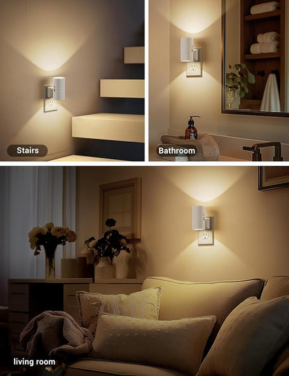 JandCase Night Lights Plug into Wall, Dimmable Night Light Plug in, Modern Night Light Dusk to Dawn Light Sensor, Warm White 3000K, 0-100LM Adjustable Brightness Nightlight for Hallway Bedroom, 4 Pack