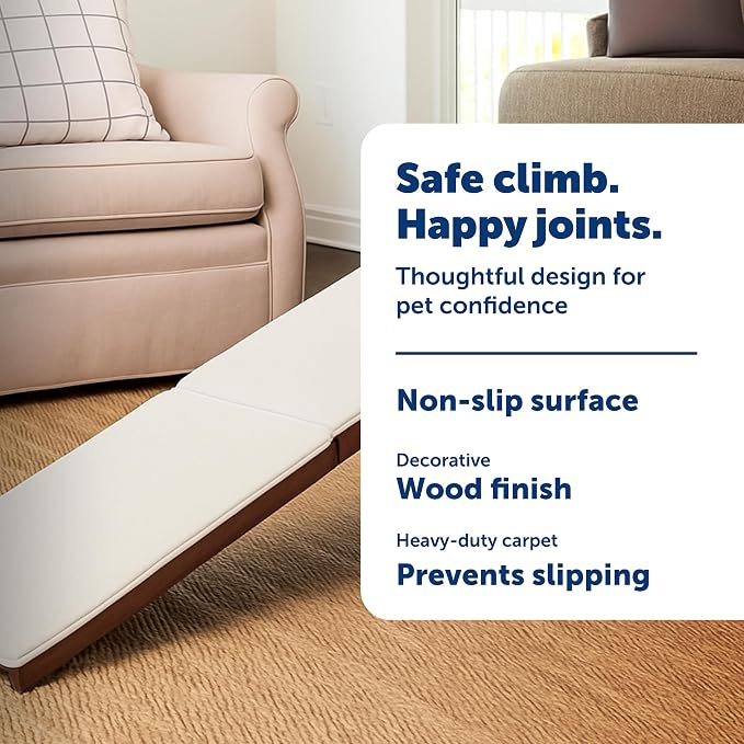 PetSafe CozyUp Wooden Couch Ramp for Cats & Dogs, Furniture-Grade with High-Traction Carpet Surface, Espresso