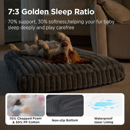 Bedsure ComfyFleece™ Fluffy XL Dog Bed, Extra Large Crate Pillow 41x27 Grey | Aesthetic Crate Bed for Balanced Support Cute Chopped Foam Pad with Removable Washable Cover Non-Slip Waterproof Cozy Pet Mat