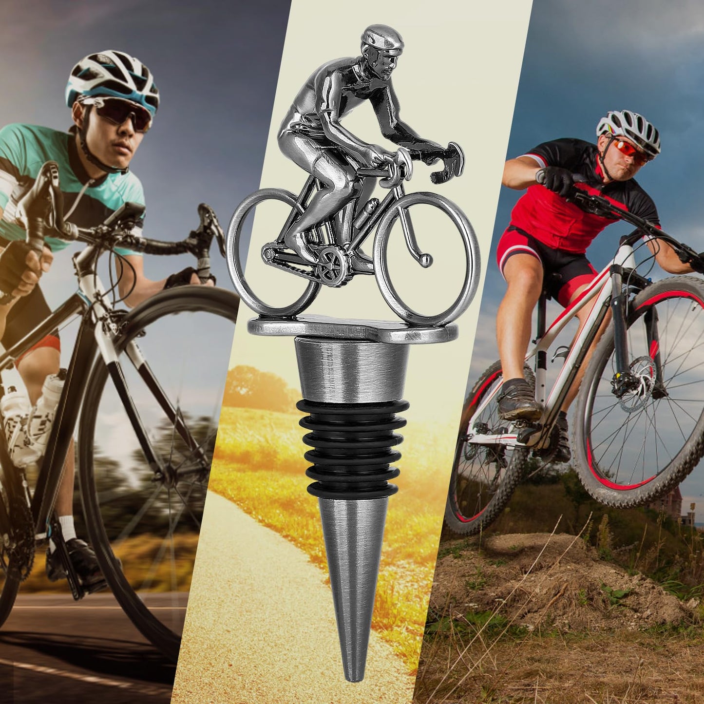 LKKCHER Cycling Wine Stopper, Bicycle Wine Gifts Father Day Gifts Christmas Gifts Birthday Gifts for Men Cyclist, Bottle Stoppers for Wine Champagne, Dark Silver with Gift Box