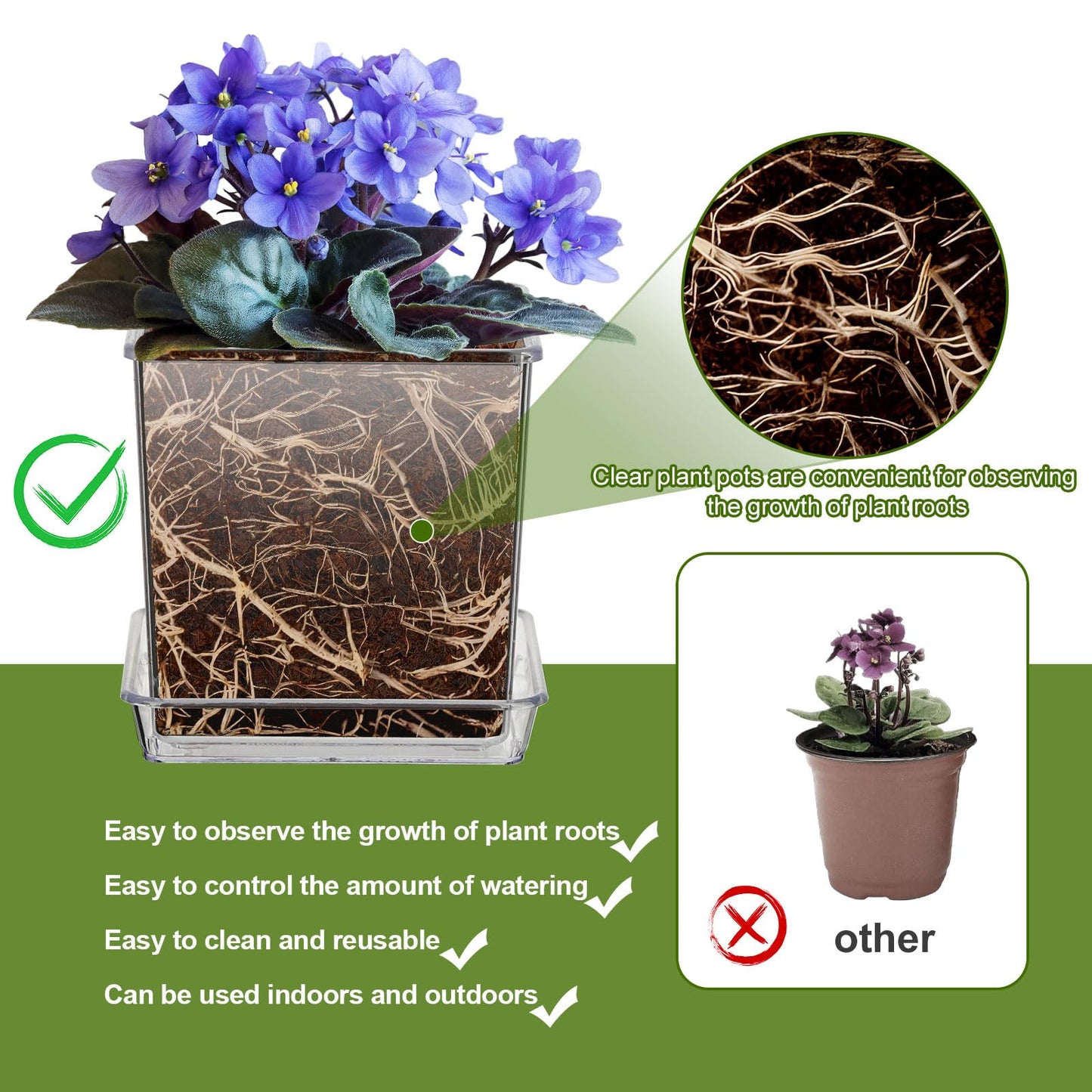 IWNTWY Clear Plant Pots, 6/5/4/3 Inch Set of 4 Flowers Pot with Drainage Holes and Saucer for Indoor Outdoor Plants, Breathable Plastic Planters Orchid Pot for Repotting