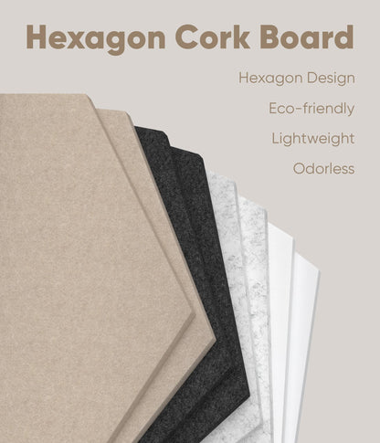 Toptople 12 Inch Large Hexagon Cork Board for Walls, 8 Pack Felt Bulletin Board Tiles, Pin Board with Push Pins for Office Photo and Note, Linen Stone