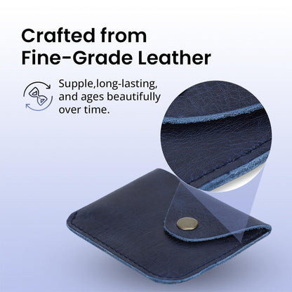TheAntiq Blue Credit Card Orgnizer Case - Handmade Leather Card Case wallet for Men & Women with Single Button Closure, Slim Leather Card Holder, Stylish Credit Card Wallet for Front Pockets