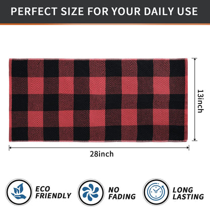 Mordimy 100% Cotton Waffle Weave Kitchen Towels, 13 x 28 Inches, Super Soft and Absorbent Buffalo Check Dish Towels for Drying Dishes, 4-Pack, Black & Red