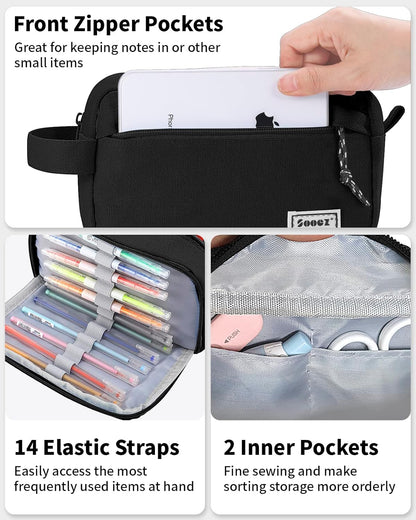 Sooez Big Capacity Pencil Case, Upgraded Canvas Pencil Pouch Large Pencil Bag Organizer, Separate Compartments Easy Grip Handle, Aesthetic Supply for School Teens Adults, Pink Pen Case