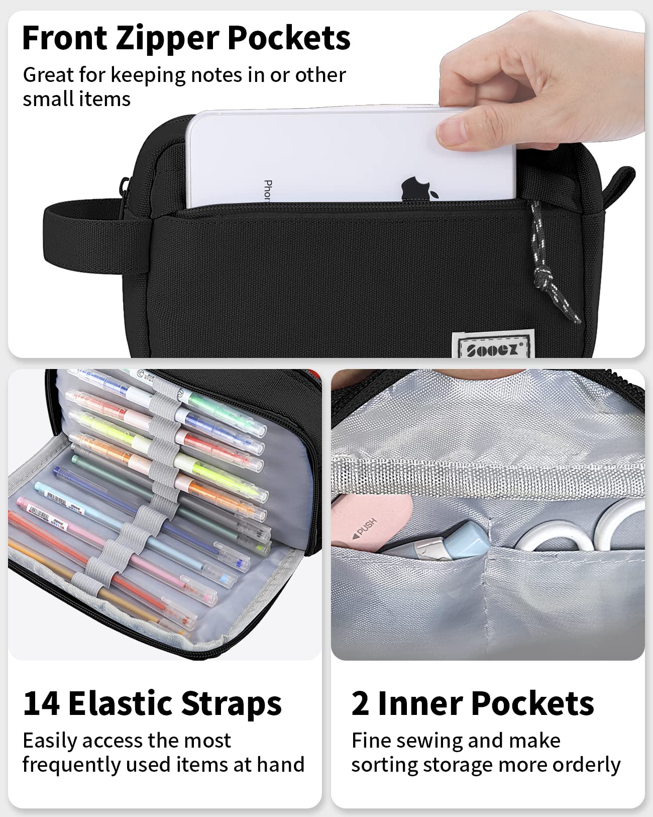 Sooez Big Capacity Pencil Case, Upgraded Canvas Pencil Pouch Large Pencil Bag Organizer, Separate Compartments Easy Grip Handle, Aesthetic Supply for School Teens Adults, Pink Pen Case