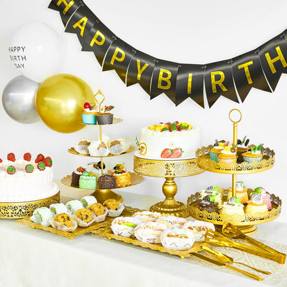 11 Pcs Gold Cake Stand Set for Wedding, Dessert Table Display Set for Birthday, Metal Square Serving Trays for Candy, Cupcake Pop Stand Holder Tower with Round Base for Celebration, The Platters for Party