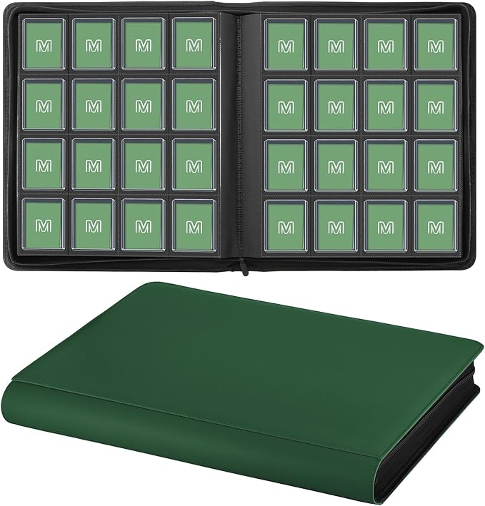 16 Pocket Toploader Binder,Holds 640 Top Loaders,Top Loader Binder for 3" x 4"Rigid Cards,Sleeves Card Collection Binder,20 Double Sided Pages,Compatible with Trading & Sports Holder (16Dark Green)