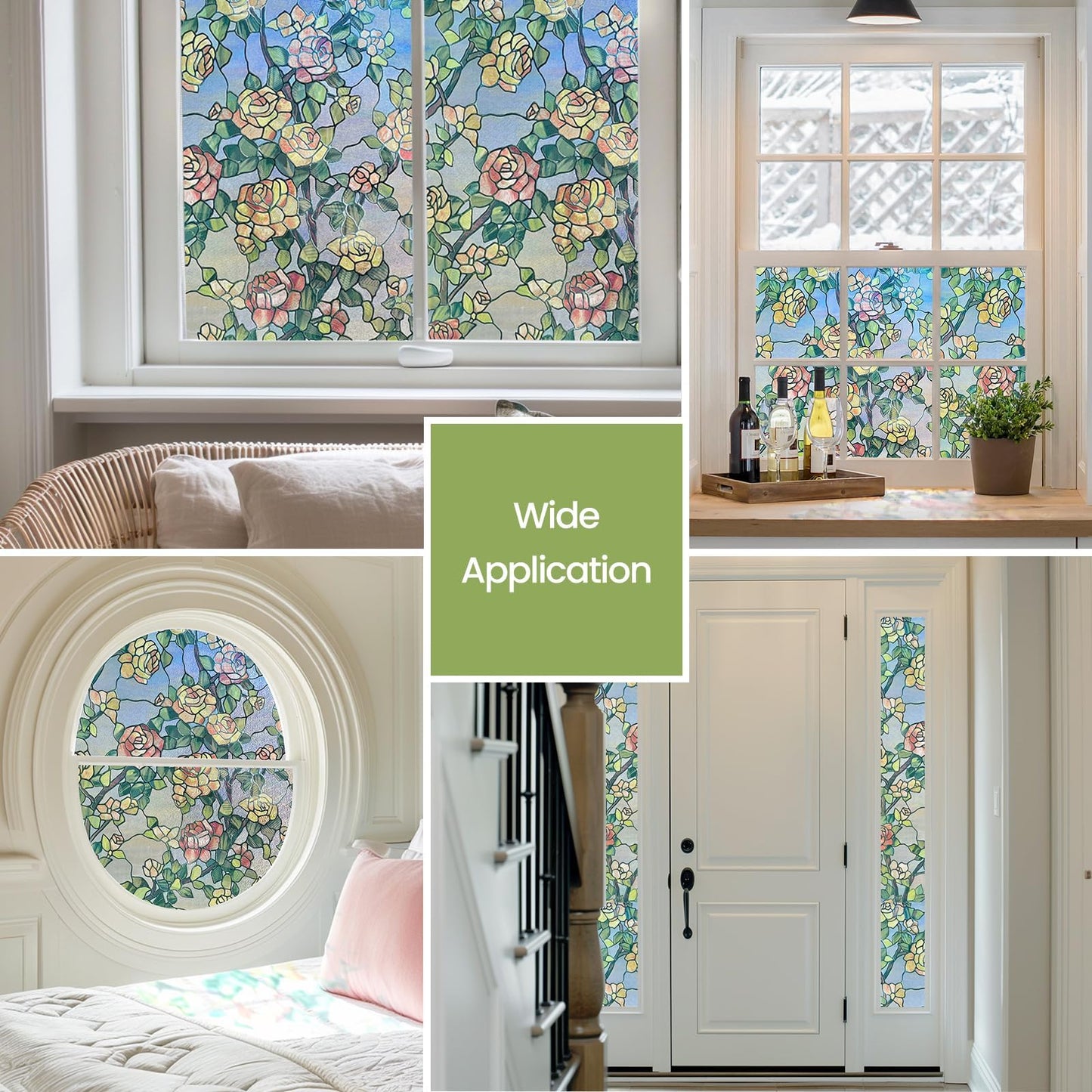 ADD.HERES Stained Glass Window Film, 3D Decorative Window Privacy Film for Bathroom,Front Door,Home, Sun Blocking Heat Control,Static Cling, The Beast's Rose 17.3inch x 47.2inch