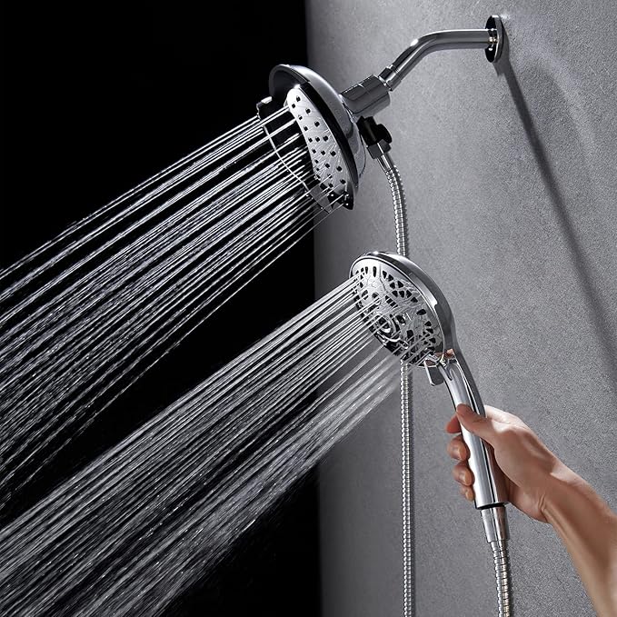 INAVAMZ Shower Head with Handheld High Pressure: Hand Held Shower Head & Rain Shower Head 2-IN-1 Shower Head with 59" Rotatable Stainless Steel Hose, Shower Trim Systems, Sliver 1.8GPM 15391