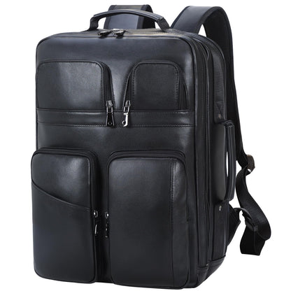 TIDING 17.3" Leather Laptop Backpack for Men Multi Pockets Casual Daypack Business Travel Rucksack, Black