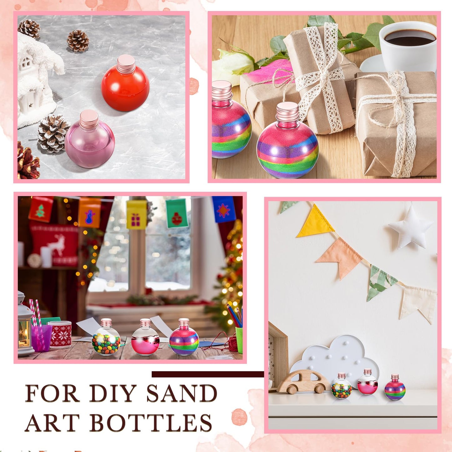 FoldTier 48 Pcs Plastic Potion Bottles with Caps 3.4 oz Round Sand Art Bottles Spherical Clear Plastic Containers Cocktail Ornament Balls for Party Favor(Rose Gold,Aluminum Cap)