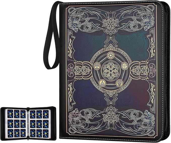 720 Pockets Round Ring Trading Card Binder, 9-Pocket Clear Zipper Card Album with Wrist Strap, Holds 720 Standard TCG Cards Compatible with Sports Baseball Football Game Cards (Black Purple)