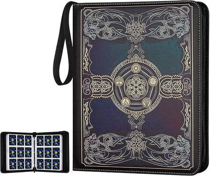 720 Pockets Round Ring Trading Card Binder, 9-Pocket Clear Zipper Card Album with Wrist Strap, Holds 720 Standard TCG Cards Compatible with Sports Baseball Football Game Cards (Black Purple)