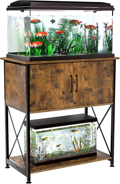 Herture 20-29 Gallon Aquarium Stand Metal Frame Fish Tank Stand with Cabinet Storage, for 20 Gallon Long Aquarium,30.7" L*16.5" W Tabletop,330LBS Capacity Rustic Brown and Black PG01YGN