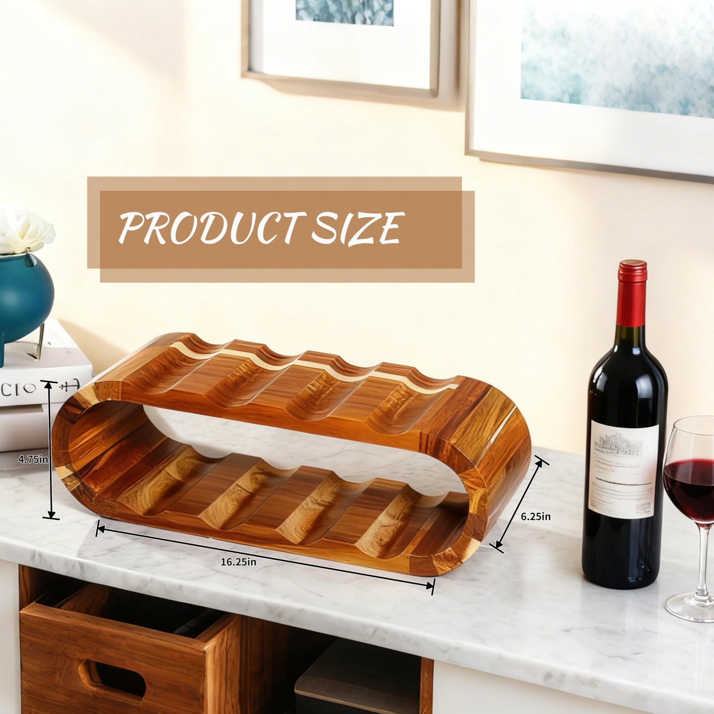 Chreyty Classic Wooden Wine Rack – 8-Bottle Acacia Wine Holder Stand – Freestanding Wine Storage – Great for Home Decor No Assembly Required.