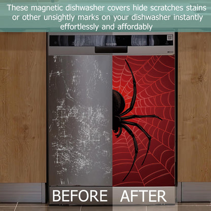 Halloween Spider Refrigerator Magnet Cover,Red Spider Web Washable Dishwasher Magnets Decorative Cover,Home Kitchen Decorative Dishwasher Front Panel Cover 23x26 Inch
