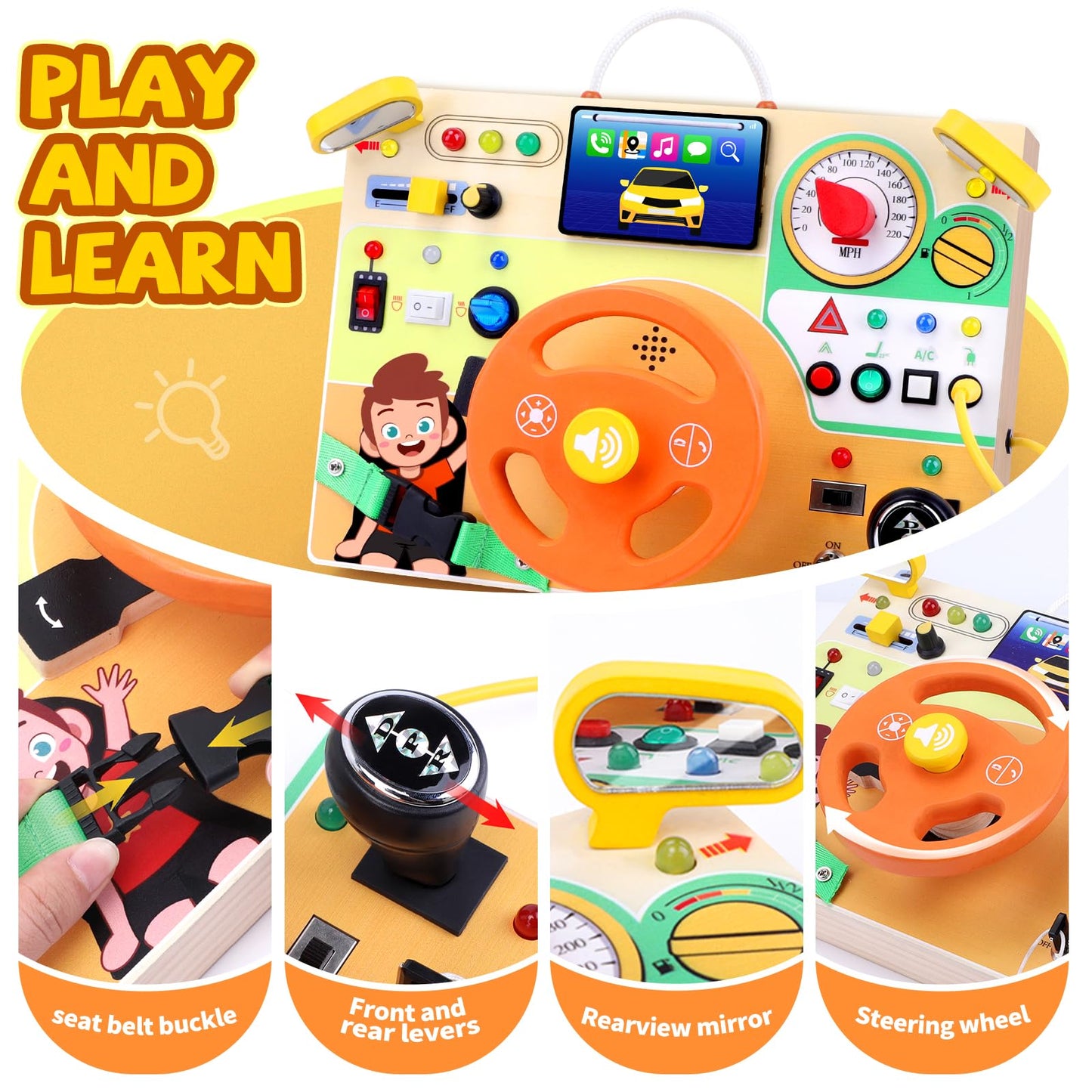 Grarain Busy Board for Toddlers - Montessori Educational Toy for 1-3 Year Old Boys & Girls | Travel-Friendly Sensory Learning Activity | Ideal for Kids with Autism(Busy Board v6)