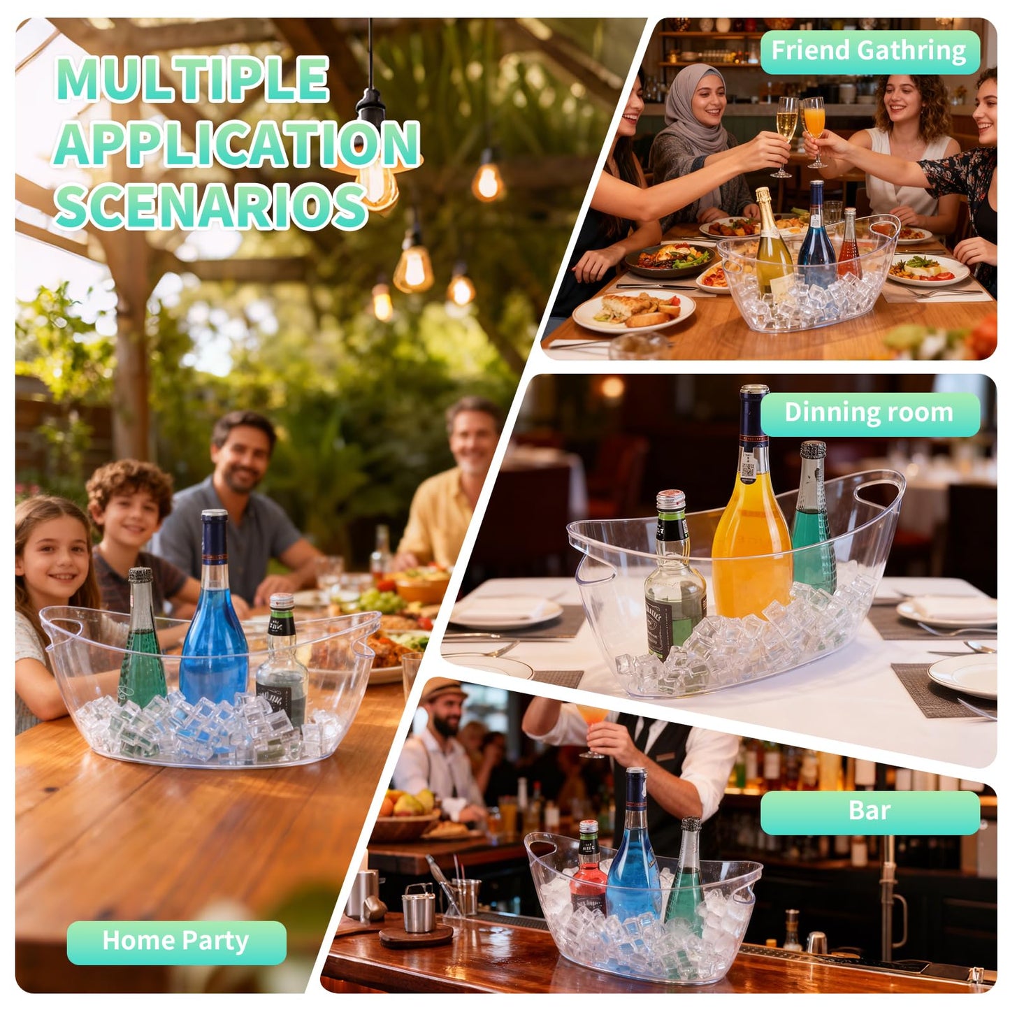 Ice Buckets for Parties, 2 Pack 5.5L Clear Acrylic Champagne Beverage Buckets Tub with Scoops & Wine Bottle Opener, Large Ice Bucket for Mimosa Bar, Wine, Beer, Cocktails & Drinks (3-5 Bottles)