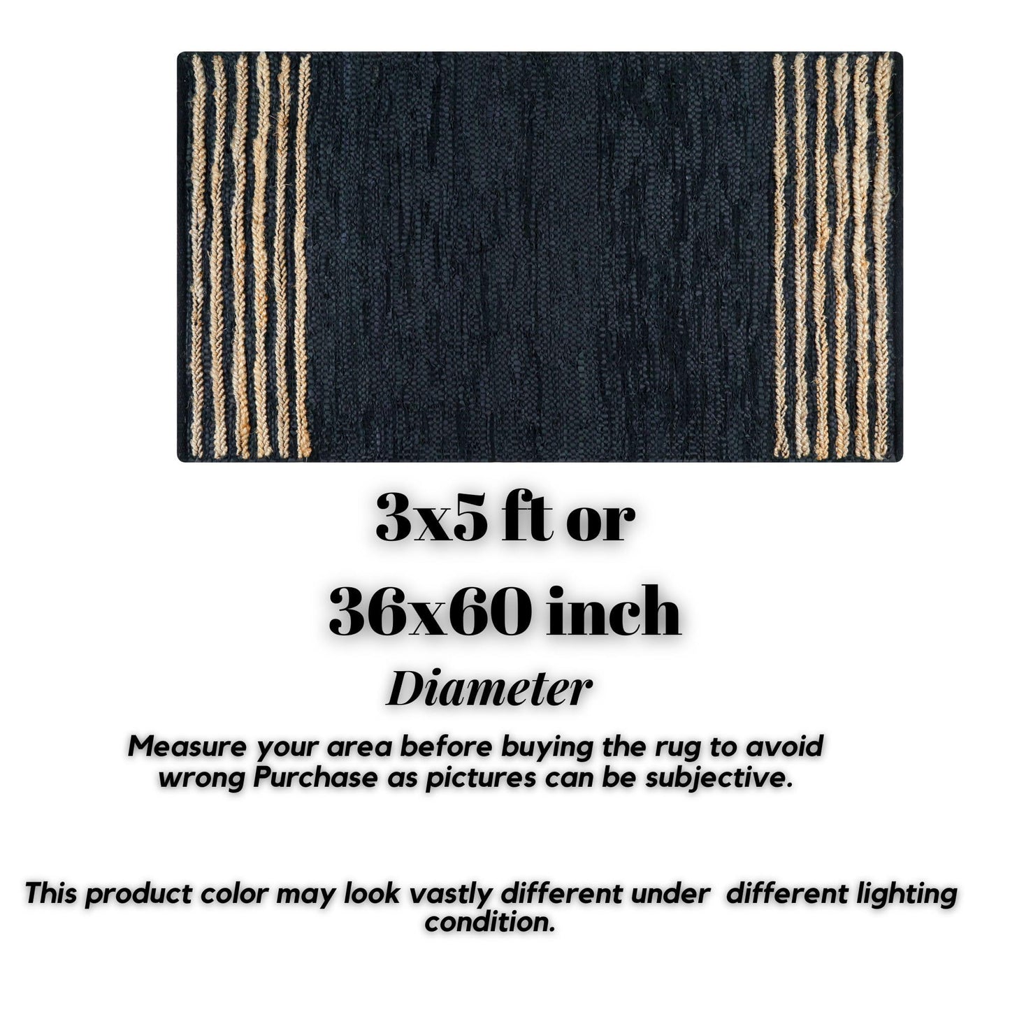 RIANGI Leather/Jute Rug 3'x5' Ft Rectangular Boho Handwoven Farmhouse Braided Rustic Vintage Black Area Rug for Living Room Kitchen Bedroom Hallways Enterways