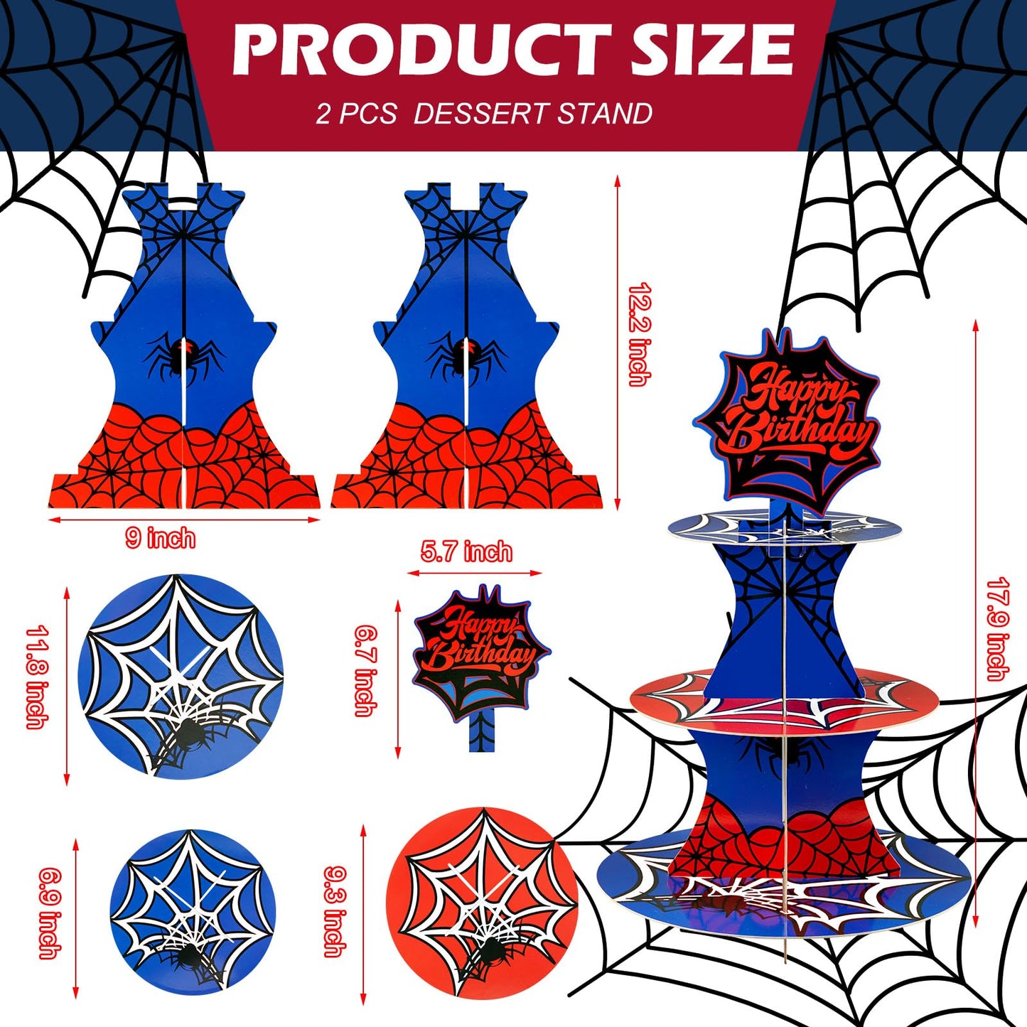 Acellegic 2 Pack Spider Cupcake Stand 3 Tier Spider Web Birthday Party Decorations Cupcake Stand Toppers Display Dessert Holder for Birthday Party Supplies