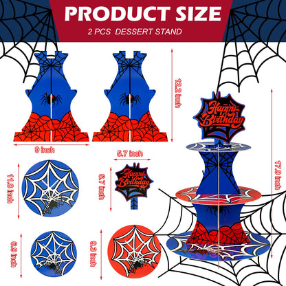 Acellegic 2 Pack Spider Cupcake Stand 3 Tier Spider Web Birthday Party Decorations Cupcake Stand Toppers Display Dessert Holder for Birthday Party Supplies