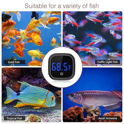 LOFICOPER LED Digital Aquarium Thermometer, Stick-on Fish Tank Thermometer with Built-in Battery, for Fish, Axolotl, Turtle, Reptiles
