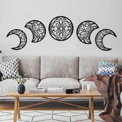 ASMANNA 5 Pieces Moon Decoration Wall Decoration Wooden Moon Phase Wall Hanging Bohemian Style Bedroom Home Wall Decor Bohemian Lunar Aesthetic Art for Bedroom Living Room Dorm Apartment Office(black)