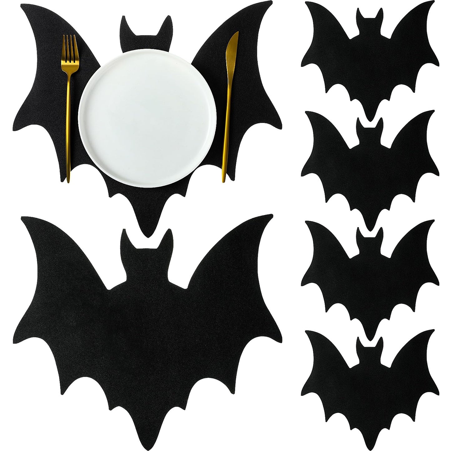 Remerry 4pcs Leather Halloween Bat Shape Placemats Washable Bat Place Mats Set of 4 Black Gothic Table Mats Table Decoration for Indoor Outdoor Party Resistant Kitchen Kitchen Dining Gift