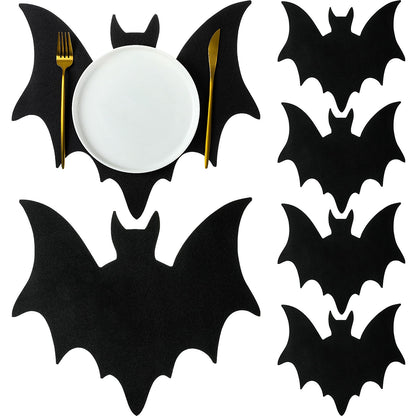Remerry 4pcs Leather Halloween Bat Shape Placemats Washable Bat Place Mats Set of 4 Black Gothic Table Mats Table Decoration for Indoor Outdoor Party Resistant Kitchen Kitchen Dining Gift