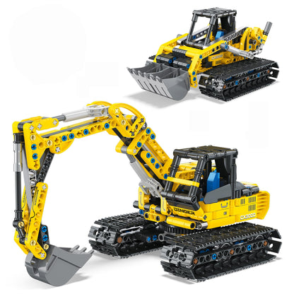 BeepZipp 2-in-1 Excavator & Bulldozer Building Kit - 399 Pieces STEM Educational Construction Toys for Kids, Creative Birthday Gift Idea