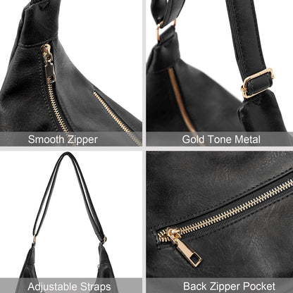 NIUEIMEE ZHOU Hobo Bags for Women Foldable Vegan Leather Shoulder Handbag Slouchy Tote Crossbody Purses
