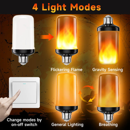 hyrion LED Flame Light Bulbs Outdoor, 4 Modes Flickering Lightbulb with Upside Down Effect, E26 Base Fire Flame Lights Bulb for Halloween Porch Christmas Indoor -2 Pack