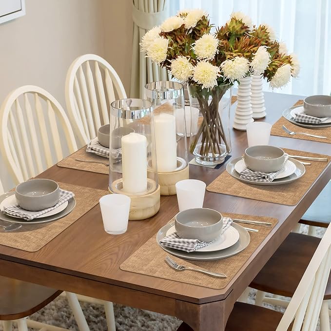 Maxpearl Faux Leather Placemats Set of 4 - Waterproof - Wipe Clean - Heat Resistant - Anti Slip Dining Table Place Mats, Suitable for Indoor & Outdoor Use, 17’’×12’’, Brown