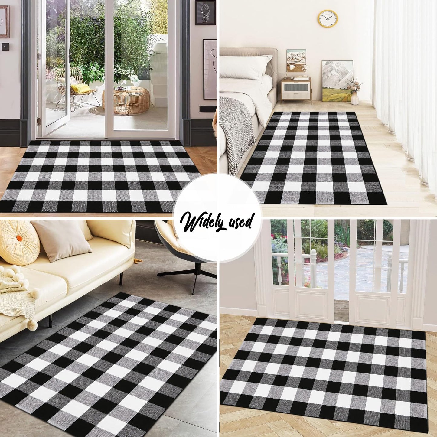 YINMEIJU Buffalo Plaid Rug 3'x5' Black and White Checkered Rug Front Door Mat Outdoor Cotton Washable Front Porch Rug Layered Doormats for Front Porch/Farmhouse/Entryway