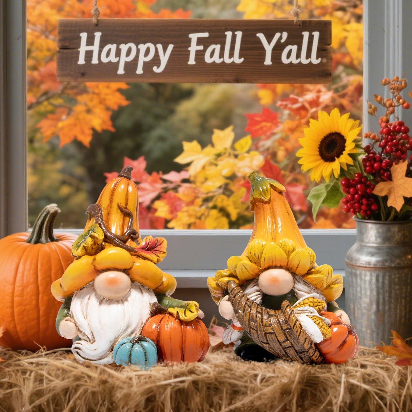 Hodao Fall Decorations for Home, 2 Pcs Thanksgiving Gnome Figurines Resin Autumn Pumpkin Gnomes Statues, Cute Fall Thanksgiving Decor for Home Table Shelf, Perfect Fall Gift for Family Friends