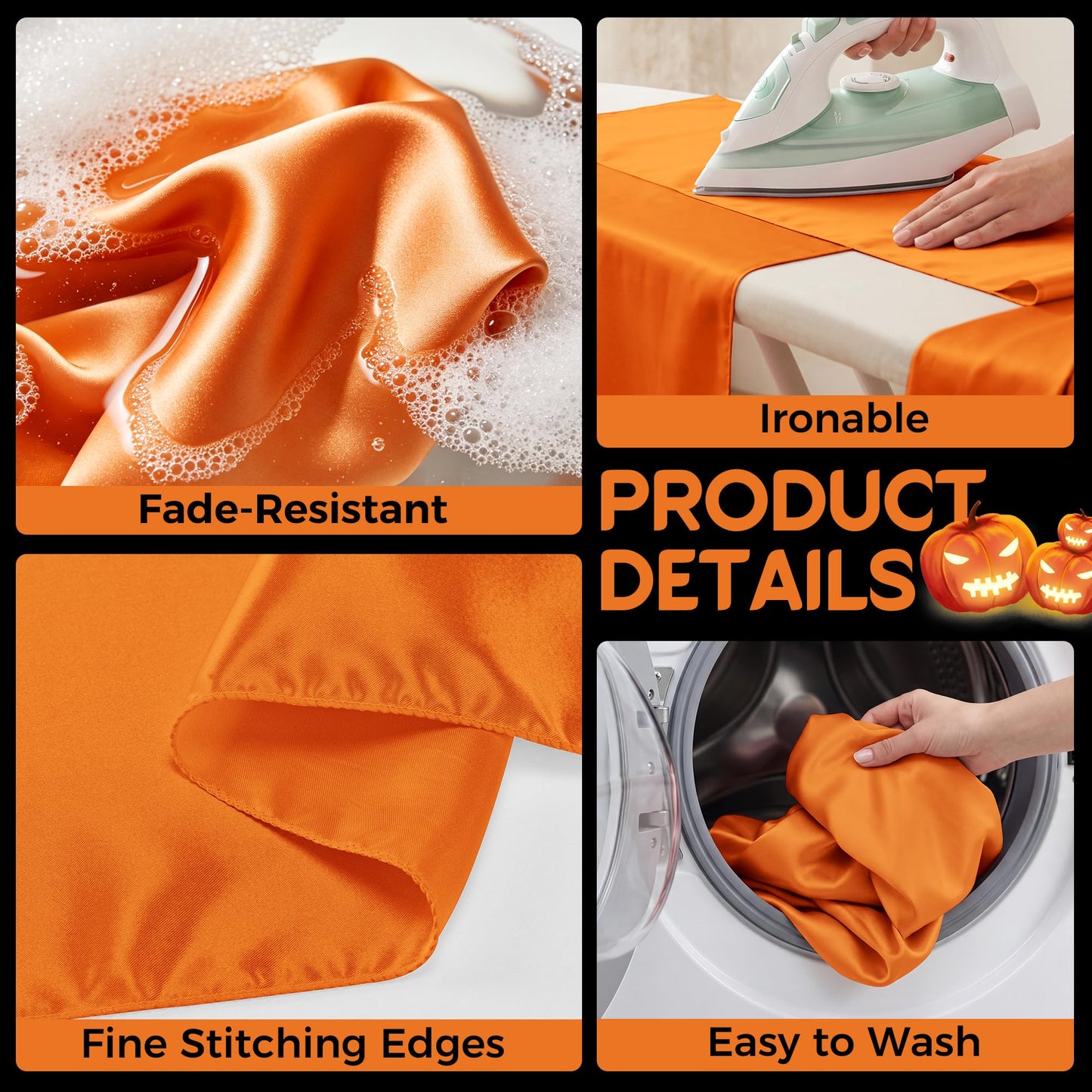 COSINIA 12 Pack Orange Satin Table Runner 12 x 108 Inch, Reusable Heavy-Duty Polyester Table Runner for Fall Harvest Festival, Halloween Party, Thanksgiving Dinner & Boho Decor