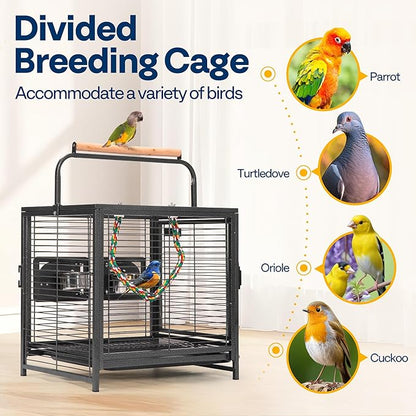 VIVOHOME 19 Inch Wrought Iron Bird Travel Carrier Cage for Parrots Conures Lovebird Cockatiel Parakeets Black