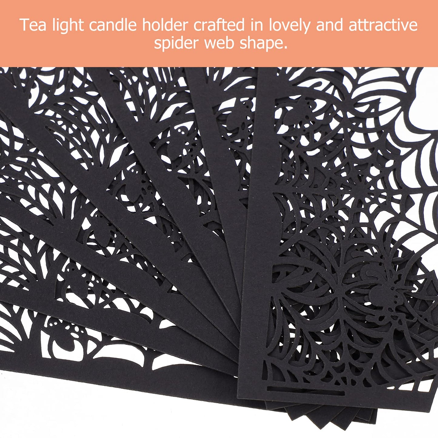 50Pcs Candle Wraps Halloween Tea Light Votive Cut Decorative Wraps Spiderweb Paper Candle Holder for LED Battery Tealight Candles Halloween Party Decorations