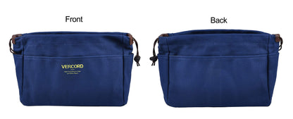 Vercord Canvas Handbag Organizers, Sturdy Purse Insert Organizer Bag in Bag, 10 Pockets Navy Blue Small