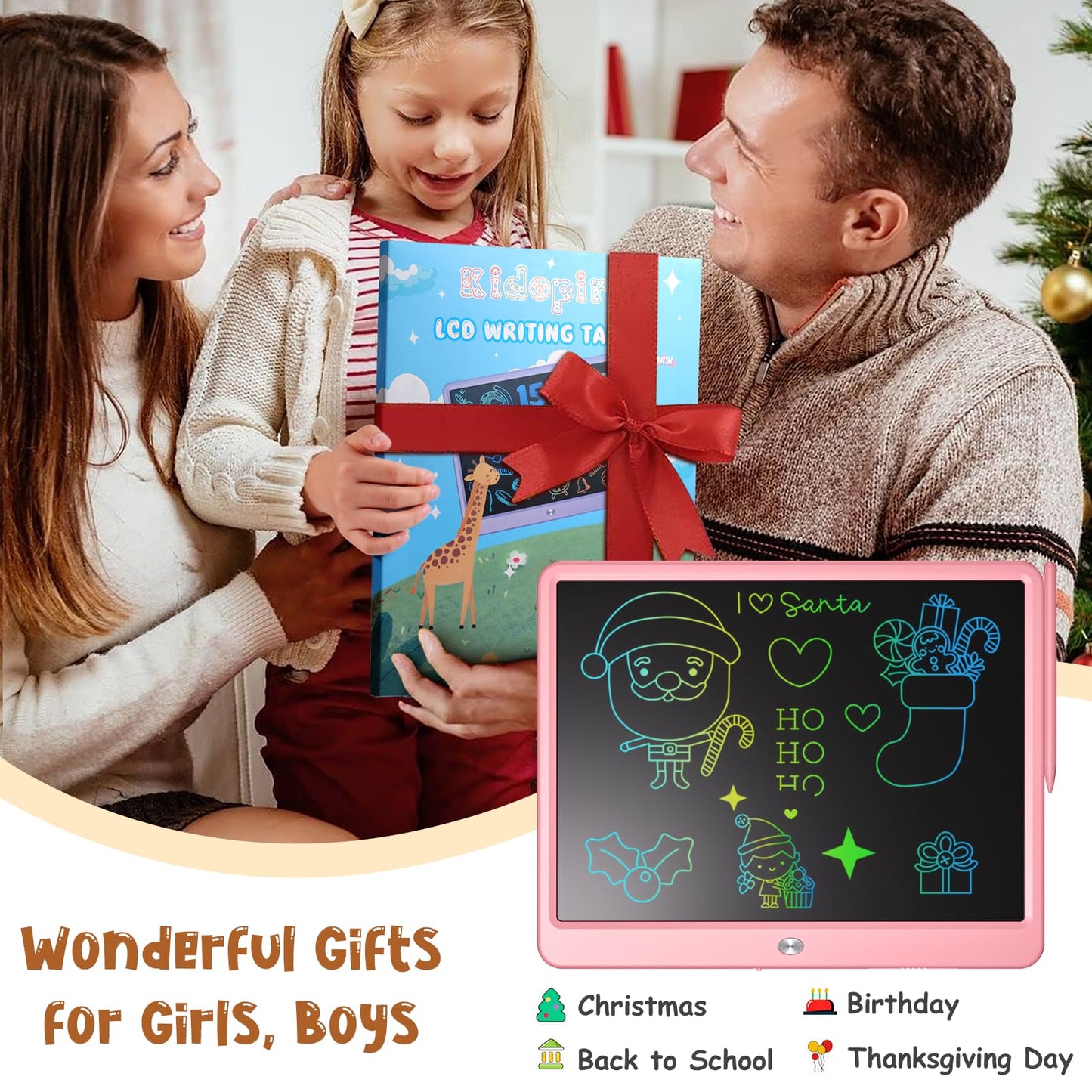Kidopire LCD Writing Tablet for Kids, 15 Inch Large Screen Doodle Board Toddler Toys, Drawing Writing Board Tablet, Office Message Notes Board Birthday Gift for 3-12+ Year Old Girls Boys Toys, Pink